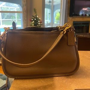 Coach crossbody bag.  Dark stone pebble real leather.